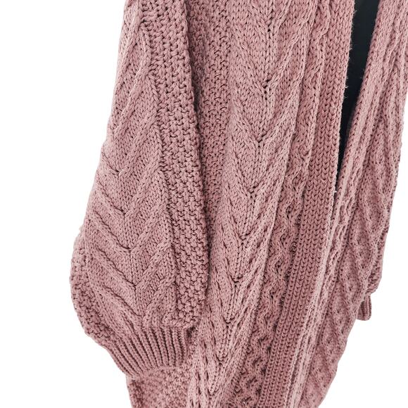 Topshop Women’s Chunky Cable Knit Long Open Front Cardigan Pink Rose Size 8 - Picture 8 of 16